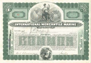 International Mercantile Marine Co. issued to J. P. Morgan Jr. - Unique - Co. that Made the Titanic - Stock Certificate